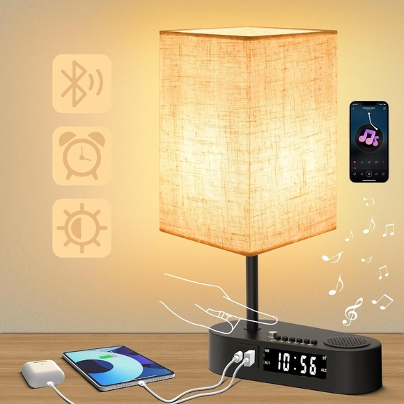 Table Lamps for Bedroom with Bluetooth Alarm Clocks,USB Ports Nightstand - Picture 1 of 9